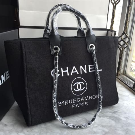 chanel black tote price|chanel black canvas tote.